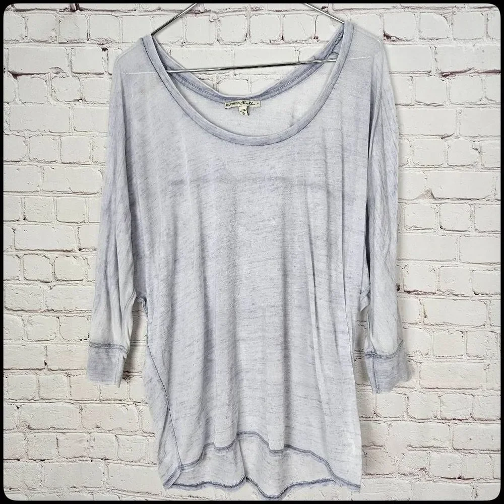 EXPRESS One Eleven Baby Blue Space Dye 3/4 Sleeve Boatneck Semi Sheer Tunic Top - Picture 1 of 5